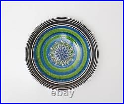 Bitossi Ceramic Bowl Vessel Aldo Londi Italian Blue Green Silver Art Pottery