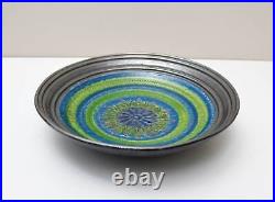 Bitossi Ceramic Bowl Vessel Aldo Londi Italian Blue Green Silver Art Pottery