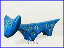 Bitossi Pottery Rimini Blu Aldo Londi Italian Blue Glazed Ceramic Cat