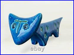 Bitossi Pottery Rimini Blu Aldo Londi Italian Blue Glazed Ceramic Cat