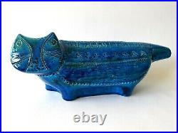 Bitossi ceramic cat Rimini Blue Italy Aldo Londi vintage MCM figurine Italy Blu