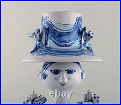 Bjørn Wiinblad ceramics, blue lady with two birds. Decoration number M36