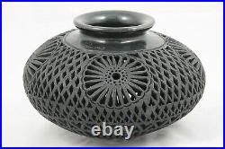 Black Ceramic/Pottery Pierced Vessel Mexican Fine Folk Art Oaxaca Signed Decor