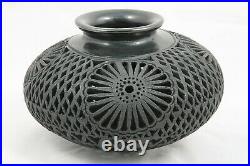 Black Ceramic/Pottery Pierced Vessel Mexican Fine Folk Art Oaxaca Signed Decor