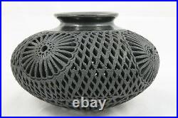 Black Ceramic/Pottery Pierced Vessel Mexican Fine Folk Art Oaxaca Signed Decor