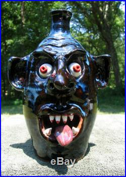 Blah Blah VAMPIRE UGLY FACE JUG folk art southern pottery ceramic nc evil
