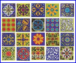Blue Art Pottery Ceramic Wall Interior Exterior Crafted Wall Floral 2 x 2 Tiles