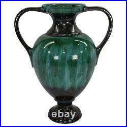 Blue Mountain Canadian Art Pottery Blue Green Drip Over Black Tall Ceramic Vase