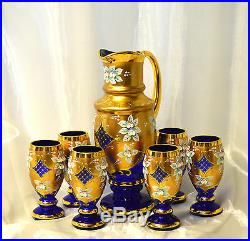 Blue Soda Juice Unique Luxury Bohemian Czech Art Glass Set