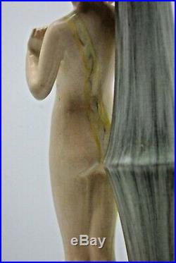 British Art Pottery Risque Figural Lady Working Ceramic Electric Lamp With Shade