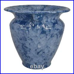 Brush McCoy Art Vellum 1930s Vintage Art Pottery Mottled Blue Ceramic Vase