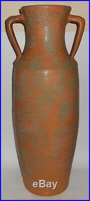 Burley Winter Art Pottery 25.5'' Green Over Orange 2-Handle Vase