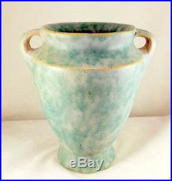 Burley Winter Arts and Crafts Handled Vase Green Blended Matte Glaze Vintage