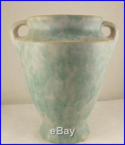 Burley Winter Arts and Crafts Handled Vase Green Blended Matte Glaze Vintage