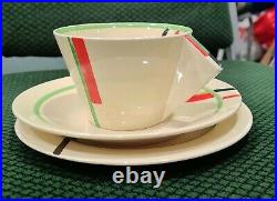 C1930 Antique Vintage Clarice Cliff Bizarre Range Art Deco Cup Saucer Plate Trio