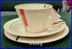 C1930 Antique Vintage Clarice Cliff Bizarre Range Art Deco Cup Saucer Plate Trio