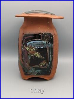 CAROL LONG Terracotta Lidded Jar Sgraffito Studio Art Pottery SIGNED 9