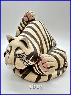 C Butler Jones Art Pottery Ceramic Cat Coin Bank Artist Vintage Wire Whiskers