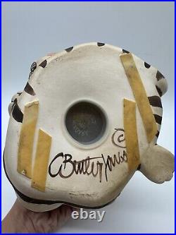C Butler Jones Art Pottery Ceramic Cat Coin Bank Artist Vintage Wire Whiskers
