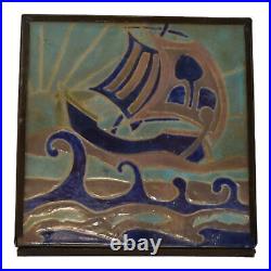 California Dirk Van Erp Style Vintage Art Pottery Ships Ceramic Tile Bookends