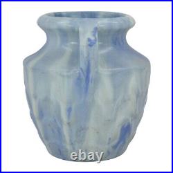 Camark 1930s Vintage Art Deco Pottery Blended Blue Stipple Handled Ceramic Vase
