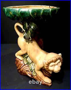 Ceramic Art Pottery Capuchin Monkey Centerpiece Tazza with Majolica Style Glaze