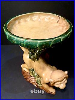 Ceramic Art Pottery Capuchin Monkey Centerpiece Tazza with Majolica Style Glaze