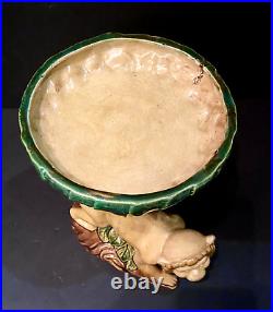 Ceramic Art Pottery Capuchin Monkey Centerpiece Tazza with Majolica Style Glaze