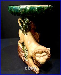 Ceramic Art Pottery Capuchin Monkey Centerpiece Tazza with Majolica Style Glaze