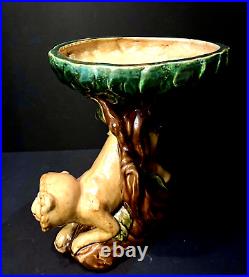 Ceramic Art Pottery Capuchin Monkey Centerpiece Tazza with Majolica Style Glaze