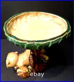 Ceramic Art Pottery Capuchin Monkey Centerpiece Tazza with Majolica Style Glaze