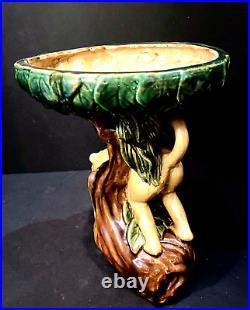 Ceramic Art Pottery Capuchin Monkey Centerpiece Tazza with Majolica Style Glaze