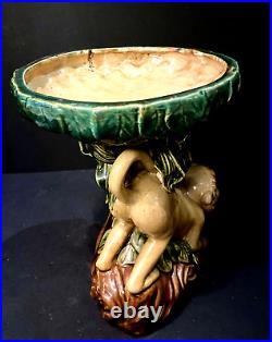 Ceramic Art Pottery Capuchin Monkey Centerpiece Tazza with Majolica Style Glaze