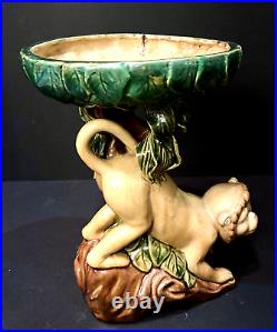 Ceramic Art Pottery Capuchin Monkey Centerpiece Tazza with Majolica Style Glaze