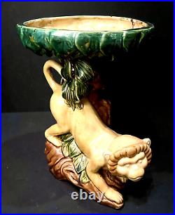 Ceramic Art Pottery Capuchin Monkey Centerpiece Tazza with Majolica Style Glaze