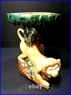 Ceramic Art Pottery Capuchin Monkey Centerpiece Tazza with Majolica Style Glaze