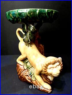 Ceramic Art Pottery Capuchin Monkey Centerpiece Tazza with Majolica Style Glaze