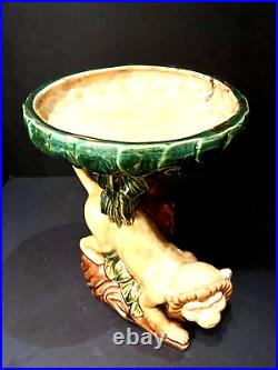 Ceramic Art Pottery Capuchin Monkey Centerpiece Tazza with Majolica Style Glaze