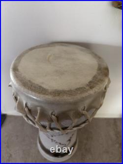 Ceramic Art Pottery Drum Raw Hide Tribal Instrument by PJ Signed