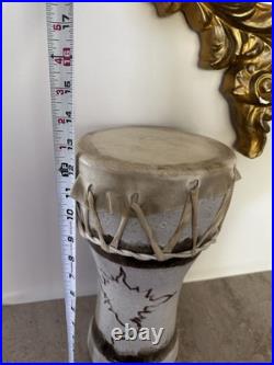 Ceramic Art Pottery Drum Raw Hide Tribal Instrument by PJ Signed