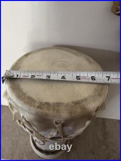 Ceramic Art Pottery Drum Raw Hide Tribal Instrument by PJ Signed