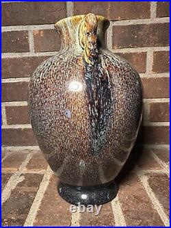 Ceramic Art Pottery Glaze Vase/Crock With Handles Decorative 12.5 Signed