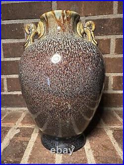 Ceramic Art Pottery Glaze Vase/Crock With Handles Decorative 12.5 Signed