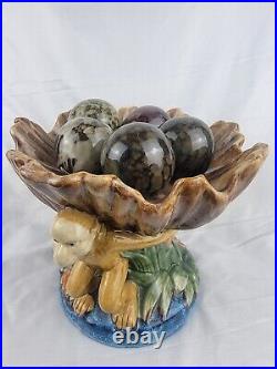 Ceramic Art Pottery Monkey Sea Shell Centerpiece