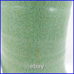 Ceramic Art Pottery Vase 13 Signed Green Layered or Raised Design Hand Thrown
