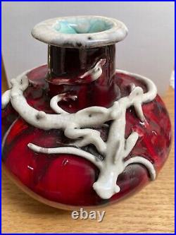 Ceramic Art Pottery Vintage Handmade Vase Red Decorate