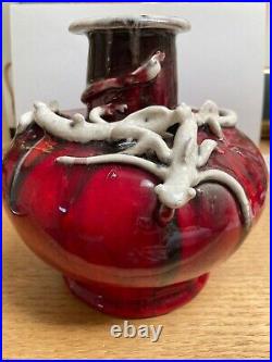 Ceramic Art Pottery Vintage Handmade Vase Red Decorate