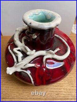 Ceramic Art Pottery Vintage Handmade Vase Red Decorate
