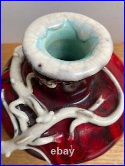 Ceramic Art Pottery Vintage Handmade Vase Red Decorate
