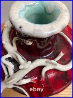 Ceramic Art Pottery Vintage Handmade Vase Red Decorate